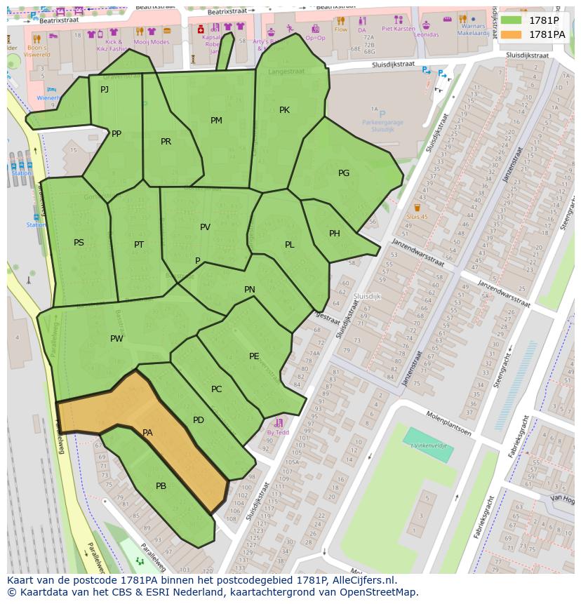 Afbeelding van het postcodegebied 1781 PA op de kaart.