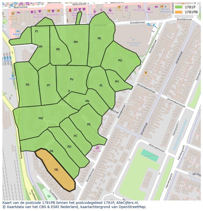Afbeelding van het postcodegebied 1781 PB op de kaart.