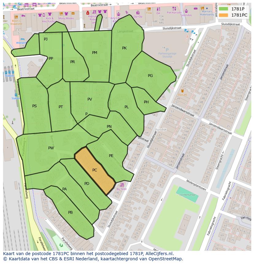 Afbeelding van het postcodegebied 1781 PC op de kaart.