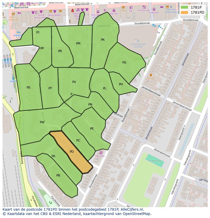 Afbeelding van het postcodegebied 1781 PD op de kaart.