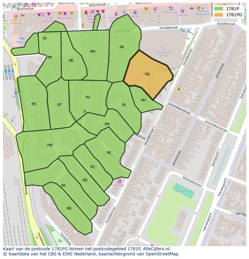 Afbeelding van het postcodegebied 1781 PG op de kaart.