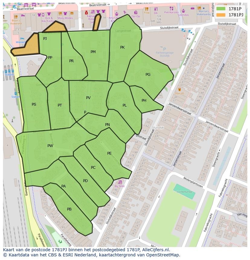 Afbeelding van het postcodegebied 1781 PJ op de kaart.