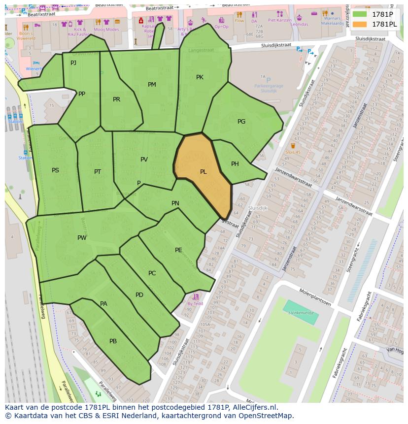 Afbeelding van het postcodegebied 1781 PL op de kaart.
