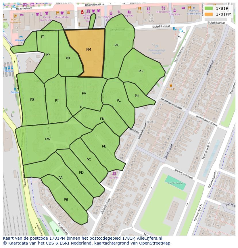Afbeelding van het postcodegebied 1781 PM op de kaart.