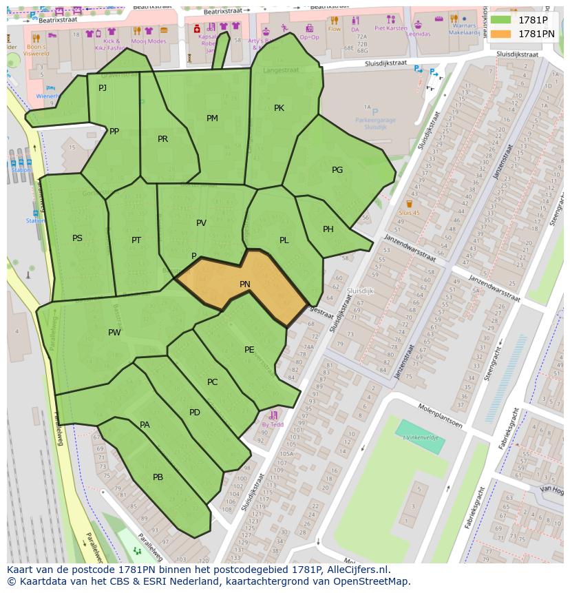 Afbeelding van het postcodegebied 1781 PN op de kaart.