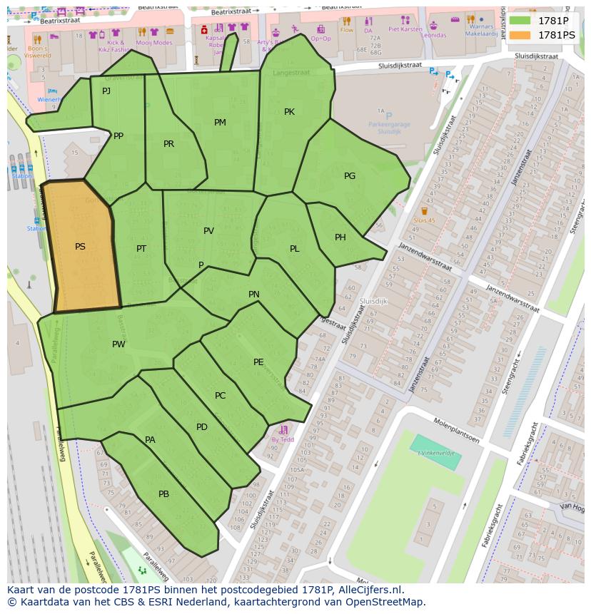 Afbeelding van het postcodegebied 1781 PS op de kaart.