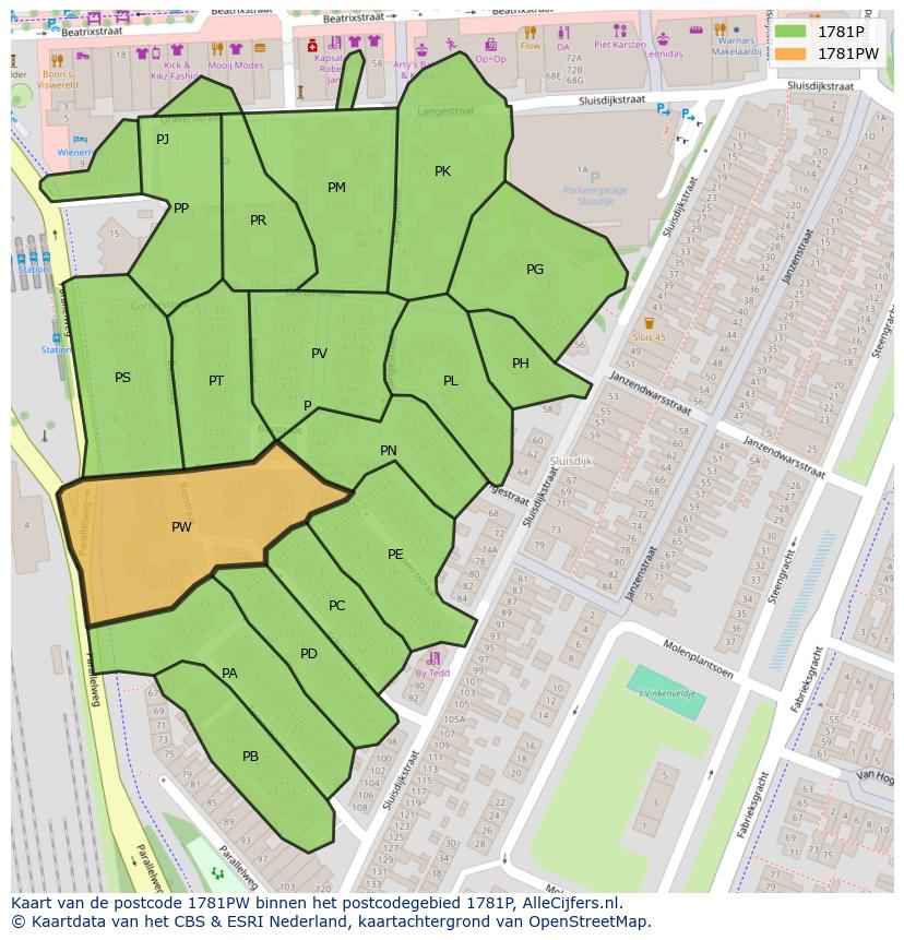 Afbeelding van het postcodegebied 1781 PW op de kaart.