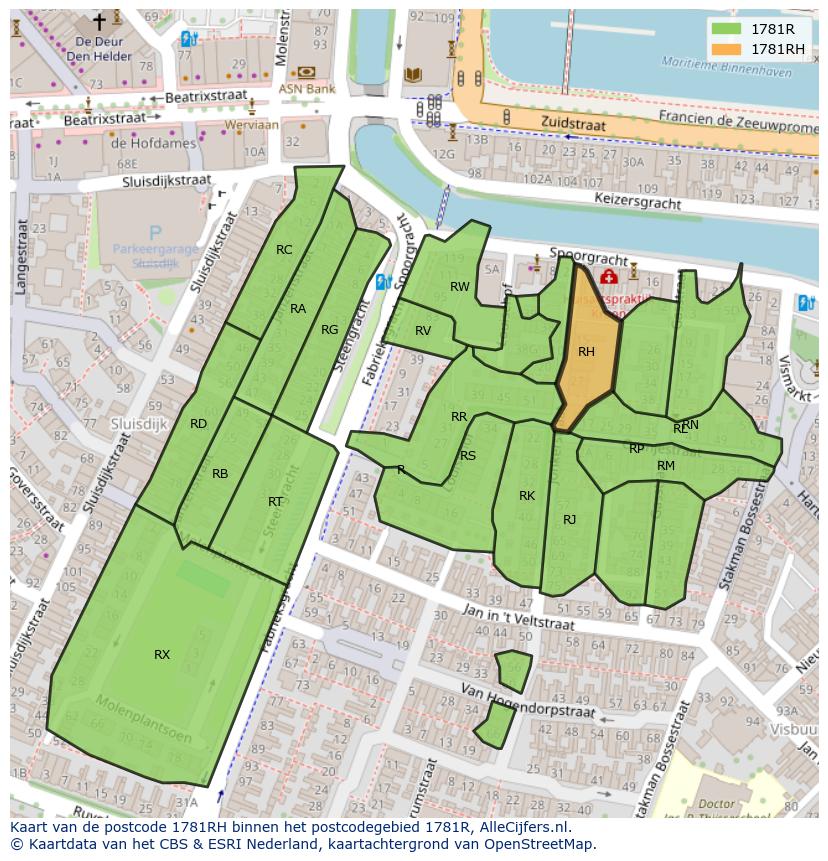 Afbeelding van het postcodegebied 1781 RH op de kaart.