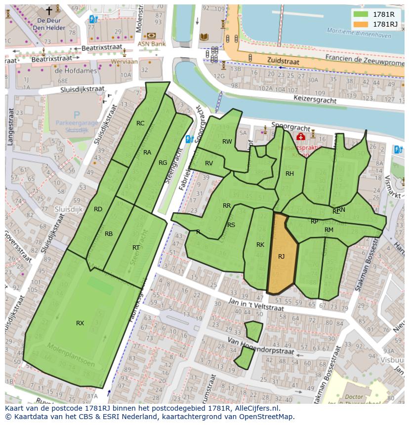 Afbeelding van het postcodegebied 1781 RJ op de kaart.