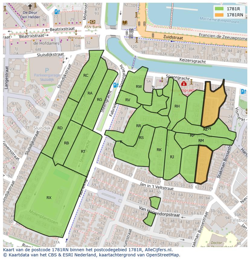 Afbeelding van het postcodegebied 1781 RN op de kaart.