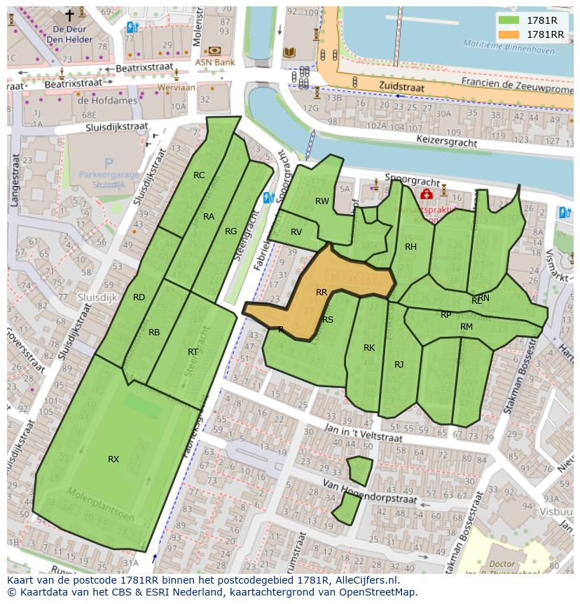 Afbeelding van het postcodegebied 1781 RR op de kaart.