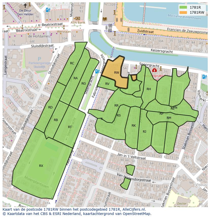 Afbeelding van het postcodegebied 1781 RW op de kaart.