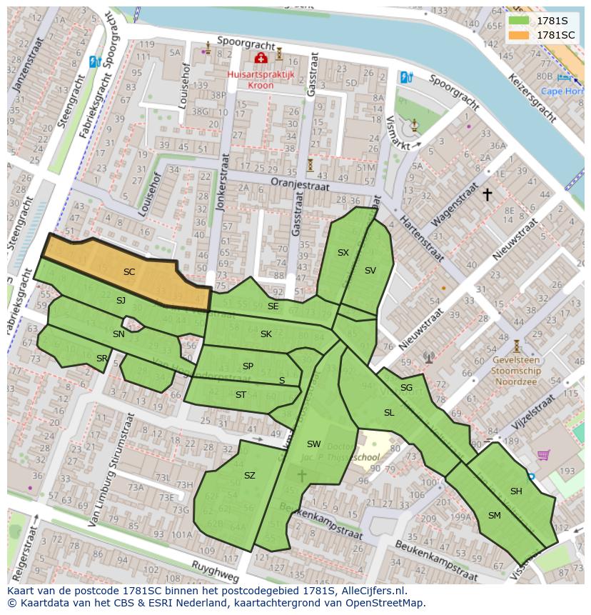 Afbeelding van het postcodegebied 1781 SC op de kaart.