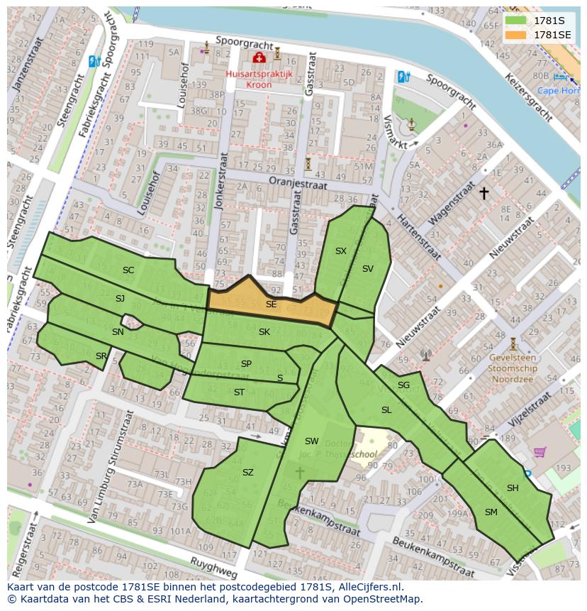 Afbeelding van het postcodegebied 1781 SE op de kaart.