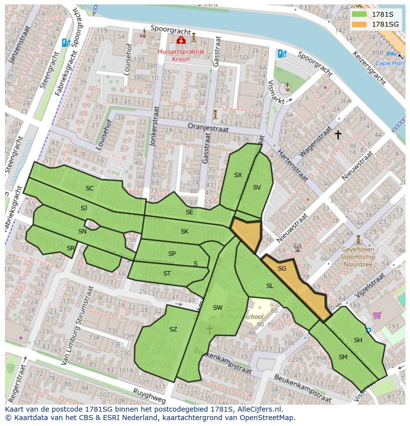 Afbeelding van het postcodegebied 1781 SG op de kaart.