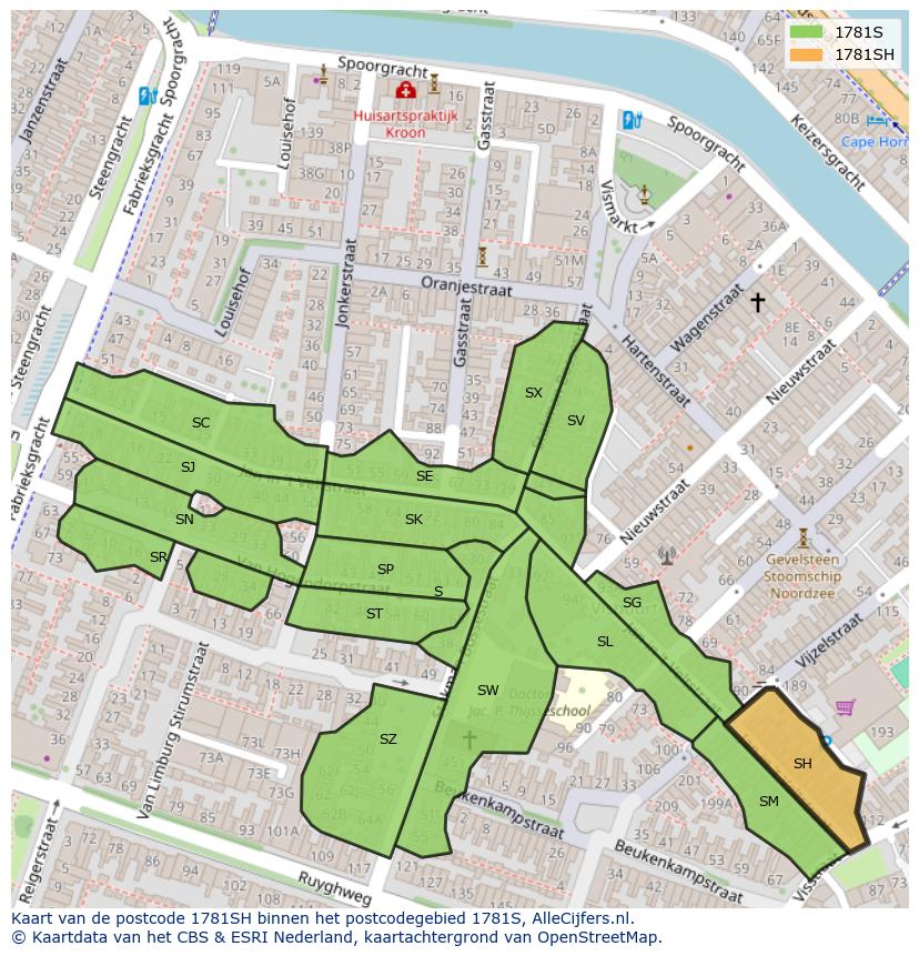 Afbeelding van het postcodegebied 1781 SH op de kaart.