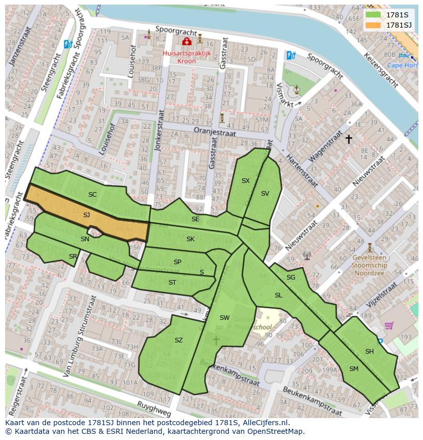 Afbeelding van het postcodegebied 1781 SJ op de kaart.