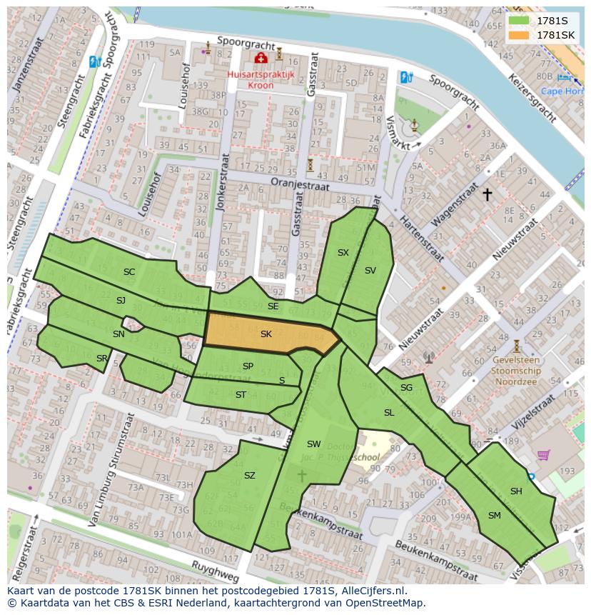 Afbeelding van het postcodegebied 1781 SK op de kaart.