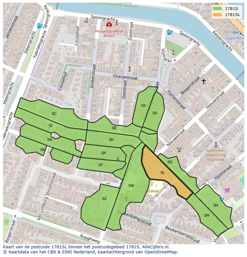 Afbeelding van het postcodegebied 1781 SL op de kaart.