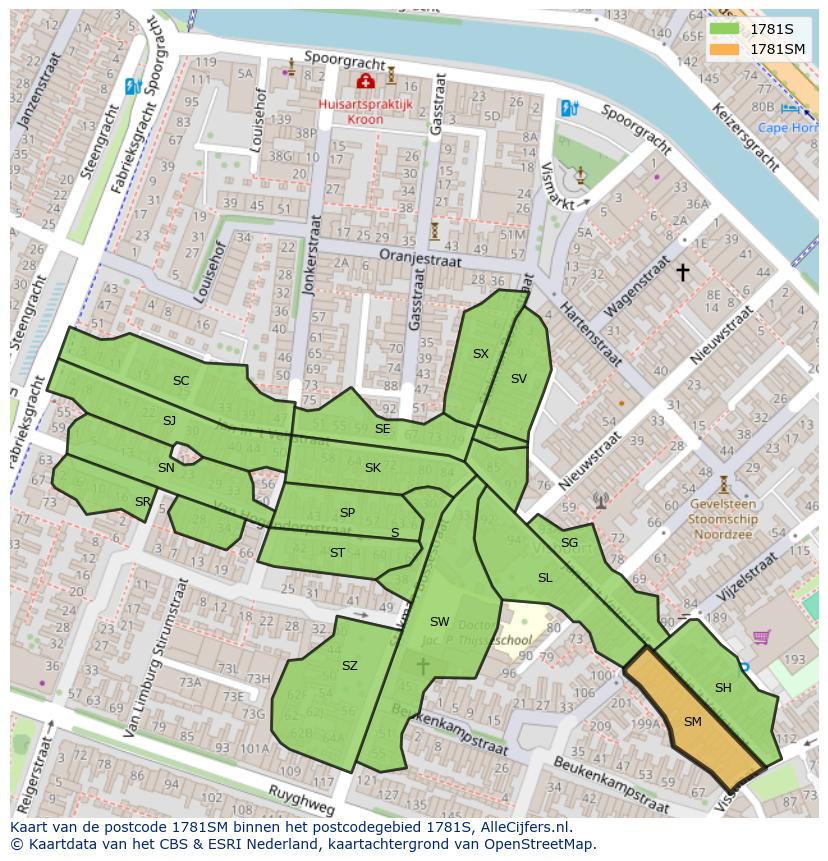 Afbeelding van het postcodegebied 1781 SM op de kaart.