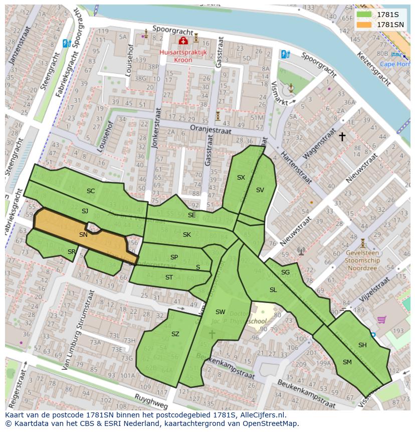 Afbeelding van het postcodegebied 1781 SN op de kaart.