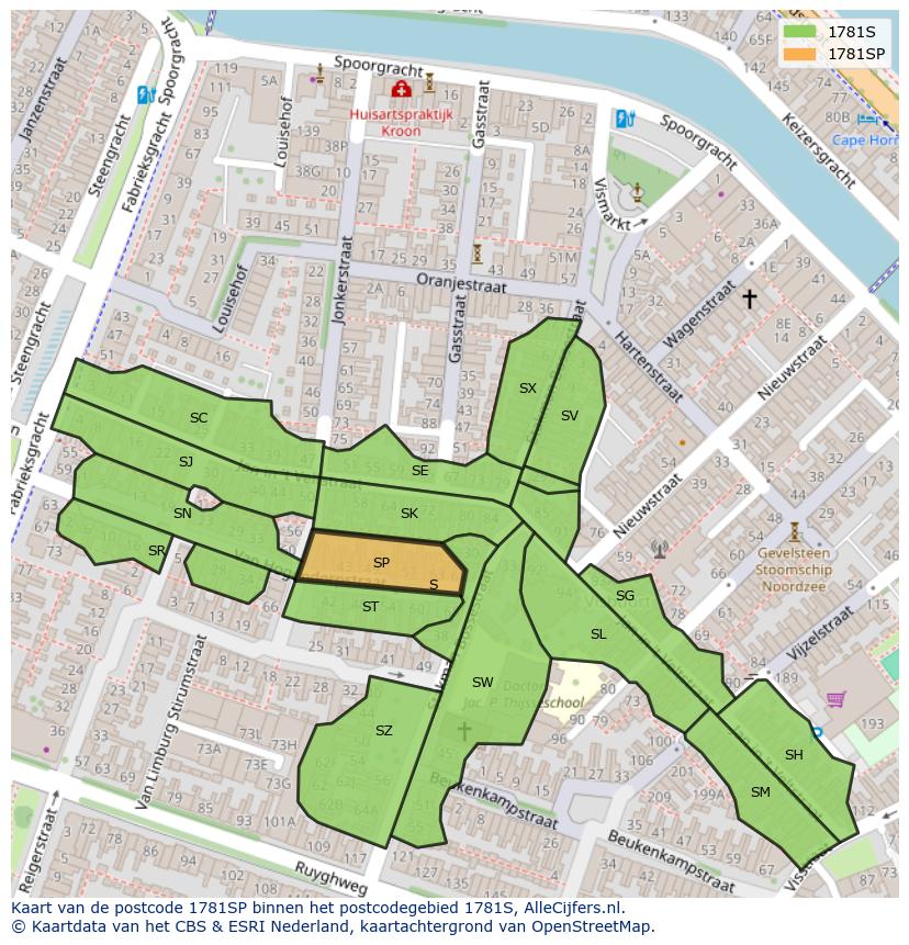Afbeelding van het postcodegebied 1781 SP op de kaart.