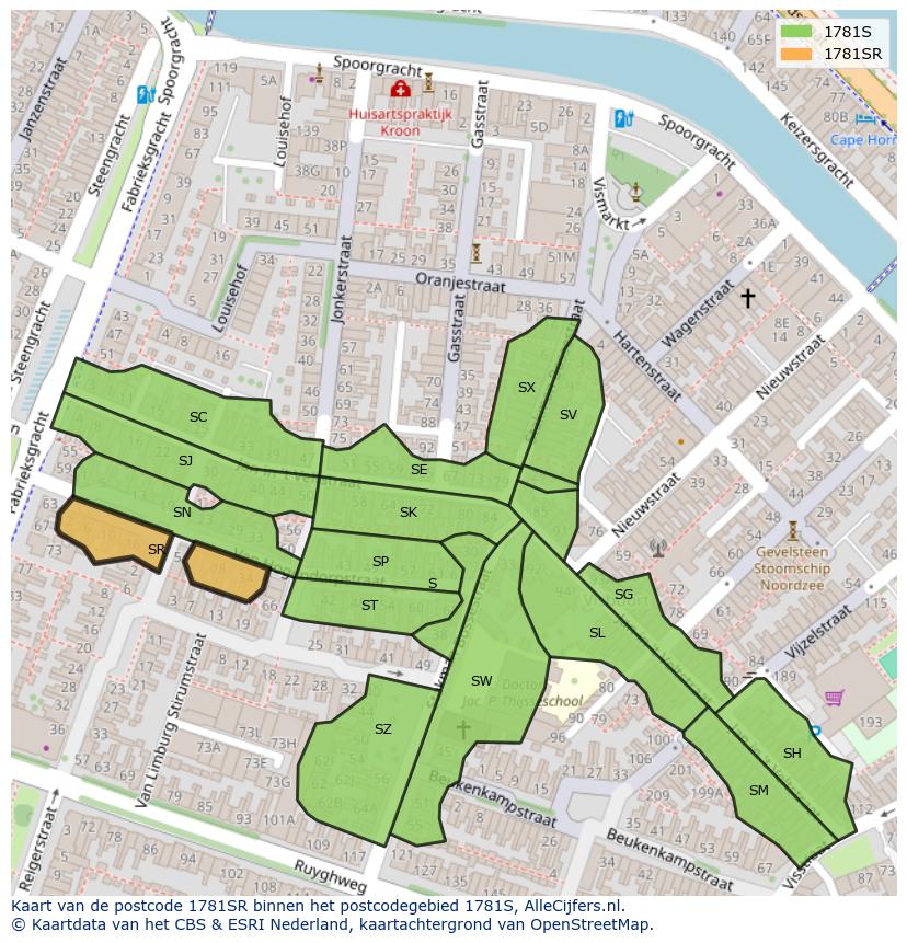 Afbeelding van het postcodegebied 1781 SR op de kaart.