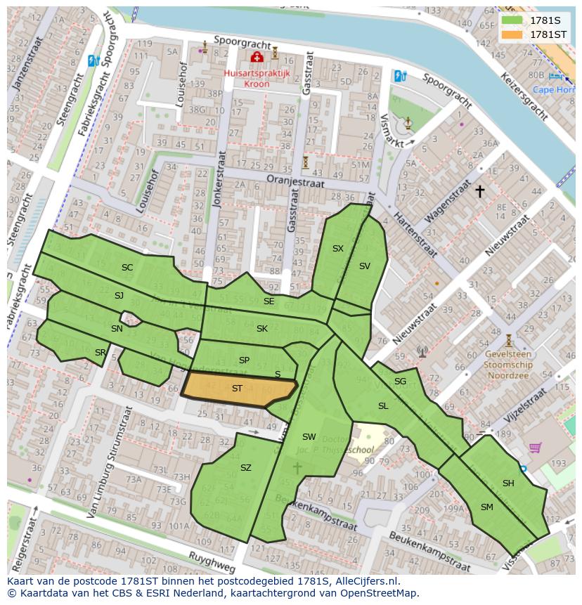 Afbeelding van het postcodegebied 1781 ST op de kaart.
