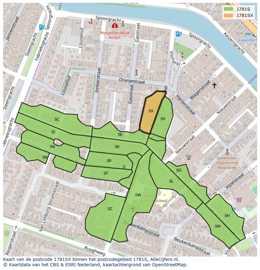 Afbeelding van het postcodegebied 1781 SX op de kaart.