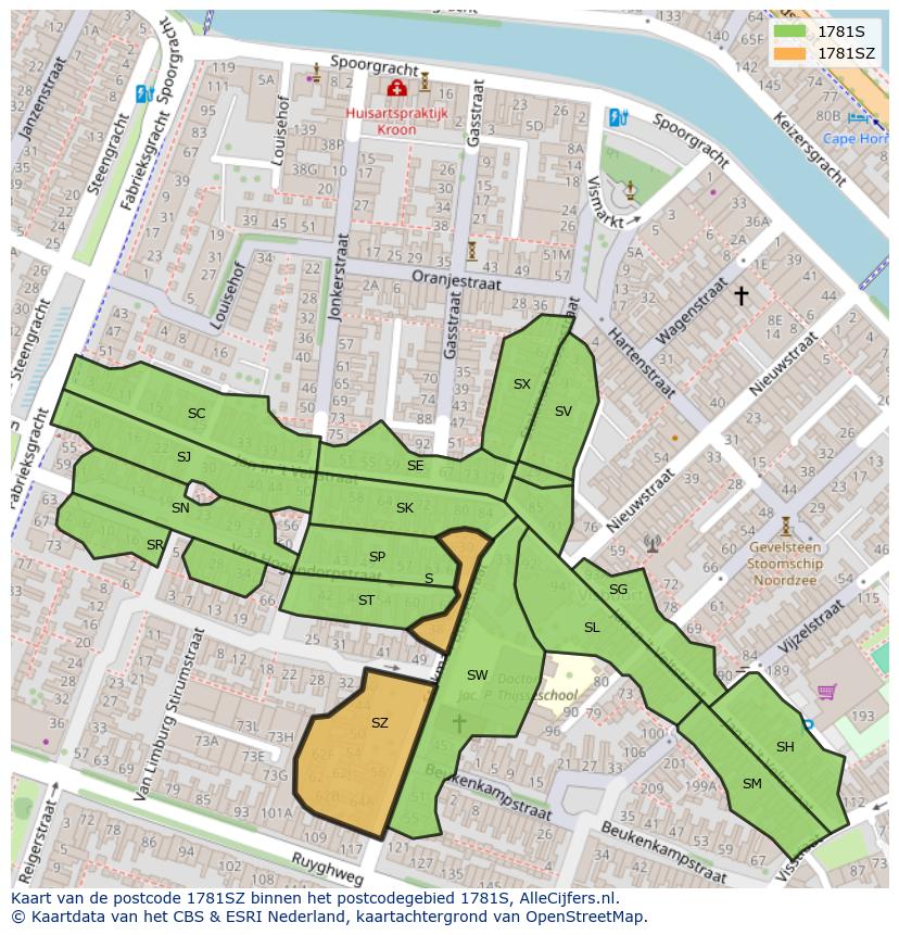 Afbeelding van het postcodegebied 1781 SZ op de kaart.