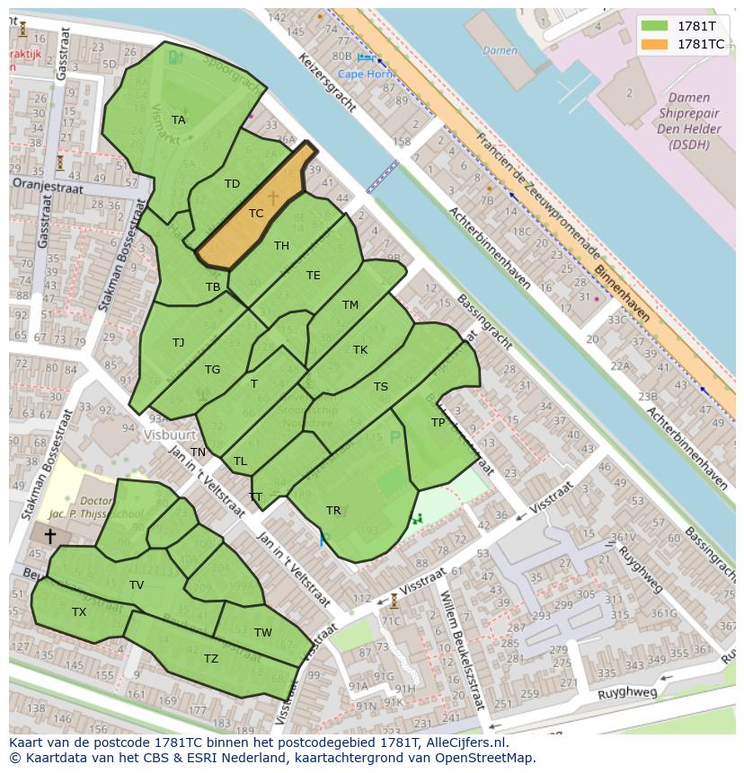 Afbeelding van het postcodegebied 1781 TC op de kaart.