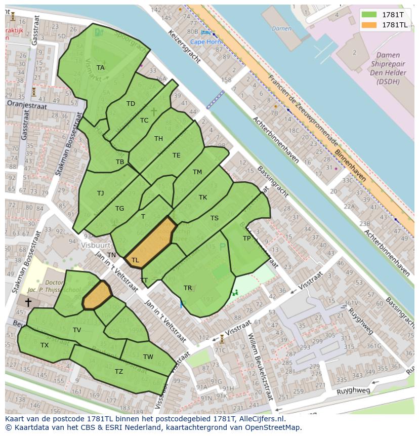 Afbeelding van het postcodegebied 1781 TL op de kaart.