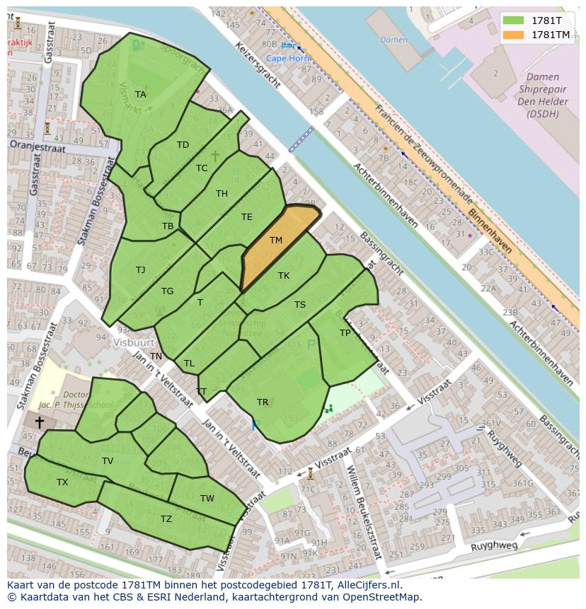 Afbeelding van het postcodegebied 1781 TM op de kaart.