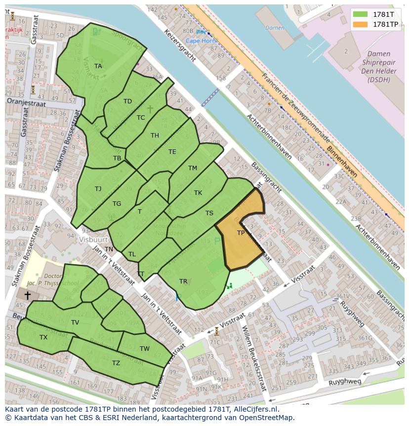 Afbeelding van het postcodegebied 1781 TP op de kaart.