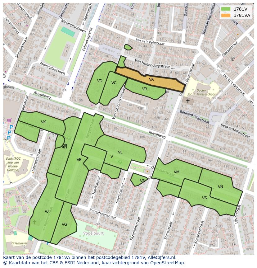 Afbeelding van het postcodegebied 1781 VA op de kaart.
