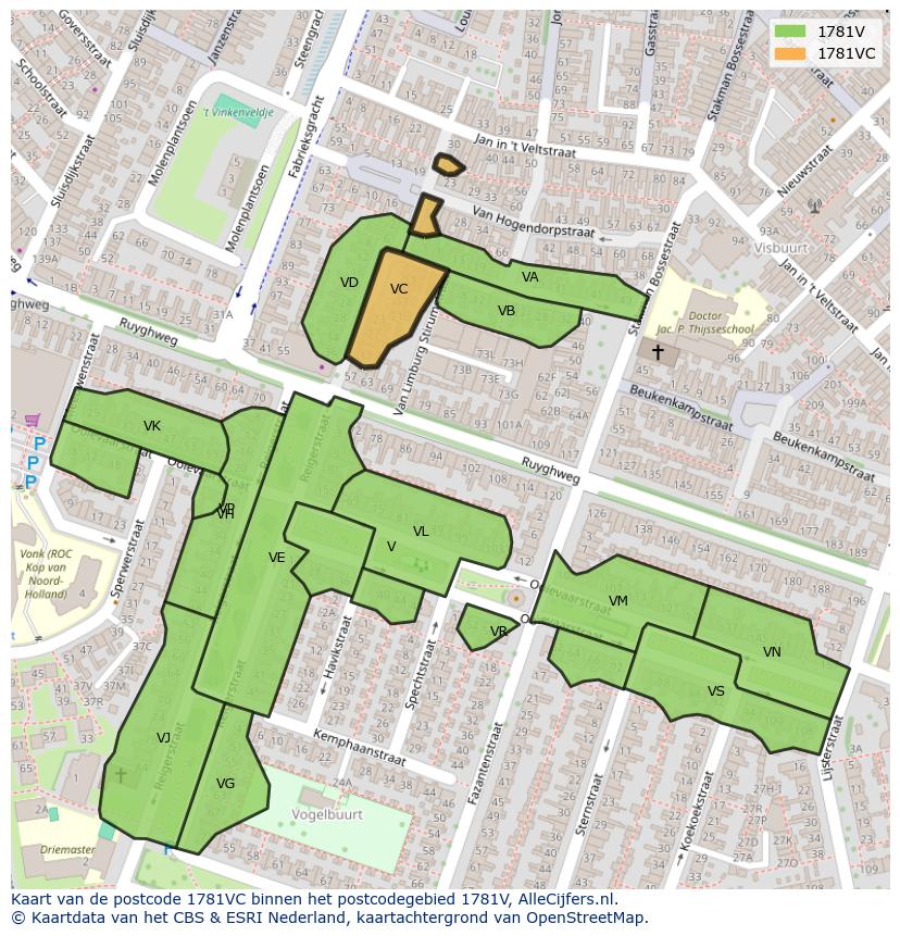 Afbeelding van het postcodegebied 1781 VC op de kaart.