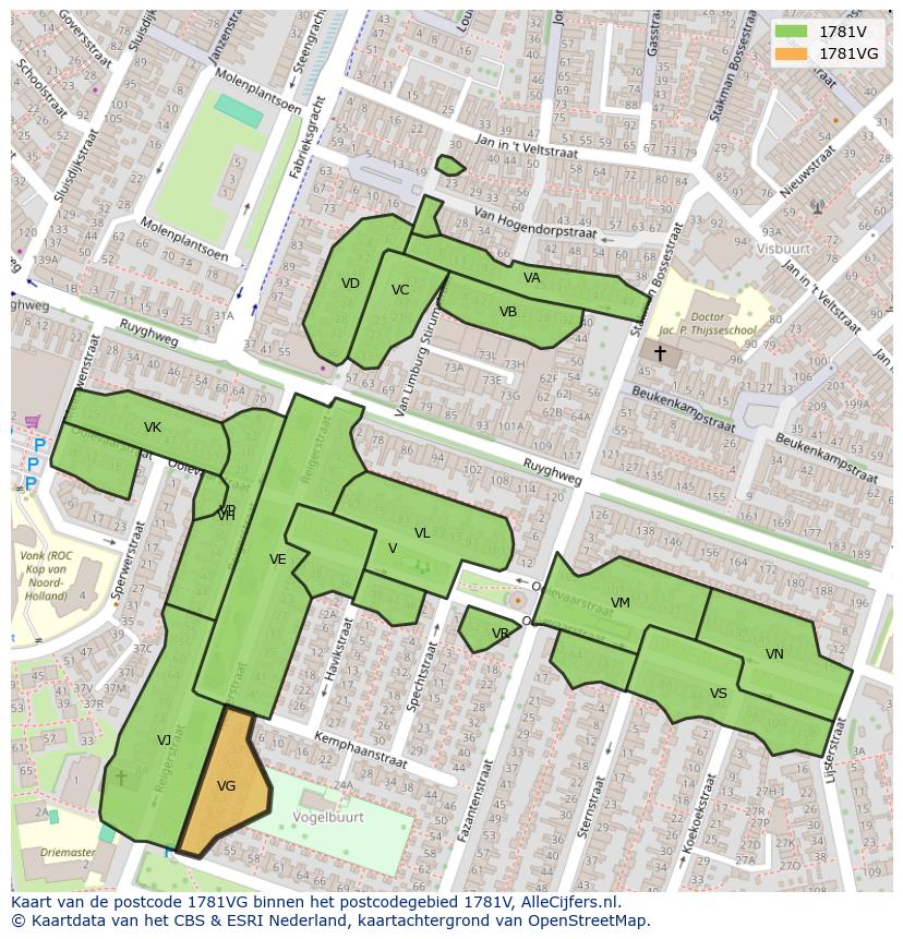 Afbeelding van het postcodegebied 1781 VG op de kaart.