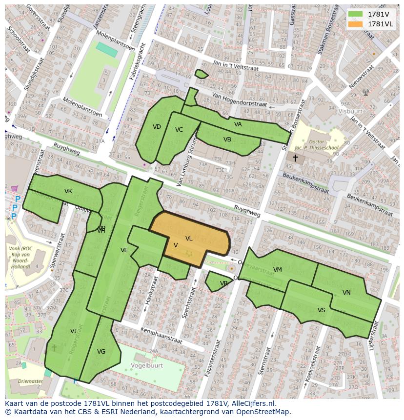 Afbeelding van het postcodegebied 1781 VL op de kaart.