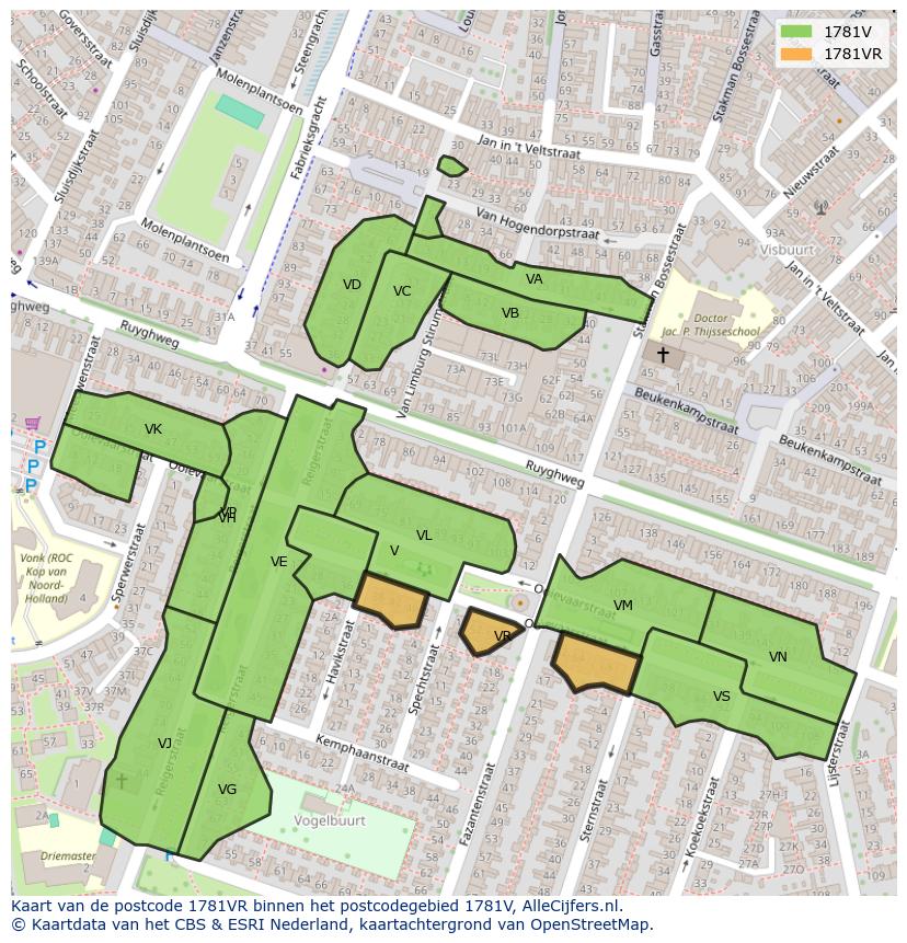 Afbeelding van het postcodegebied 1781 VR op de kaart.