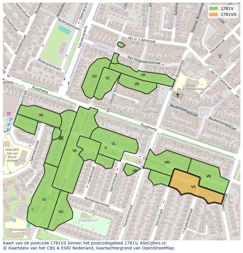 Afbeelding van het postcodegebied 1781 VS op de kaart.