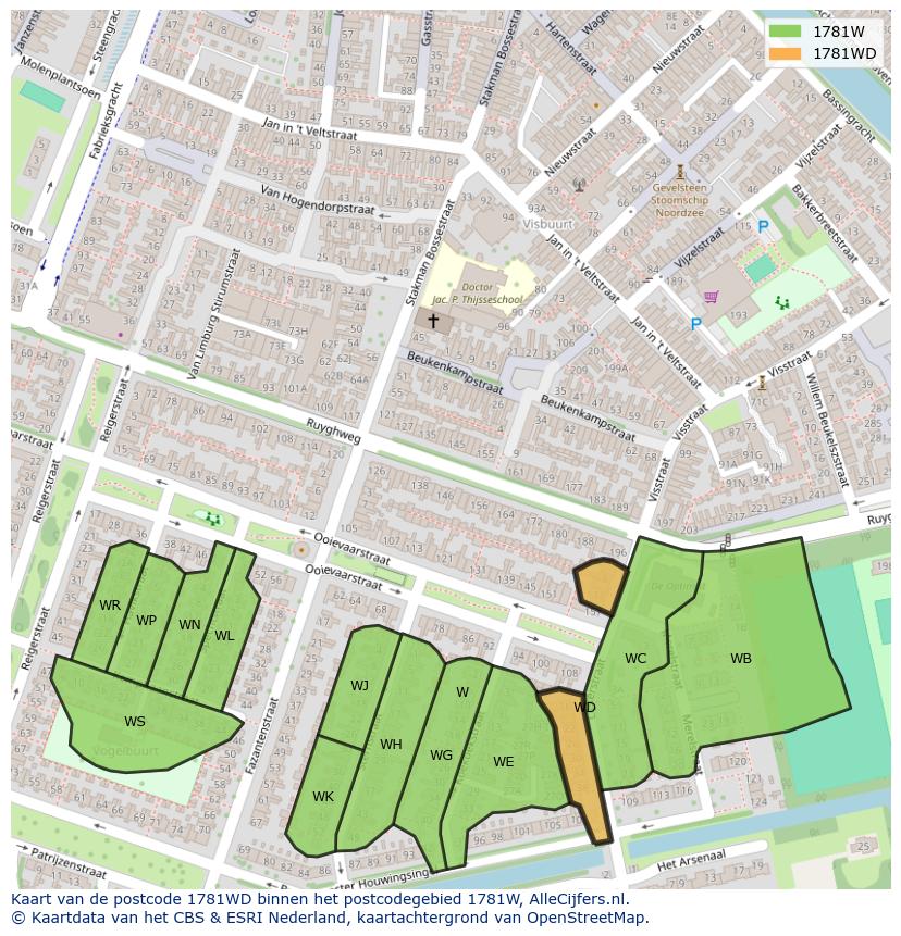 Afbeelding van het postcodegebied 1781 WD op de kaart.