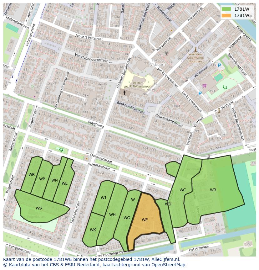 Afbeelding van het postcodegebied 1781 WE op de kaart.