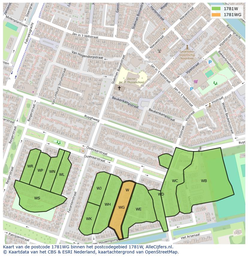 Afbeelding van het postcodegebied 1781 WG op de kaart.
