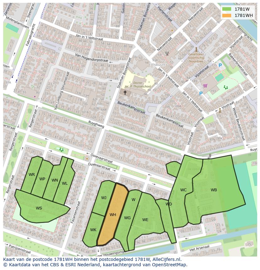 Afbeelding van het postcodegebied 1781 WH op de kaart.