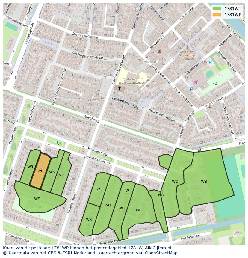 Afbeelding van het postcodegebied 1781 WP op de kaart.