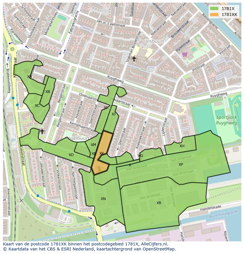 Afbeelding van het postcodegebied 1781 XK op de kaart.