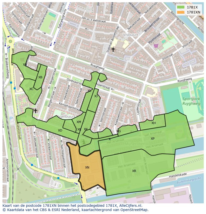Afbeelding van het postcodegebied 1781 XN op de kaart.