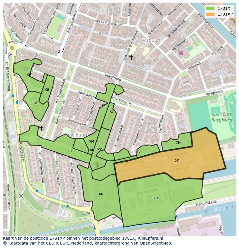 Afbeelding van het postcodegebied 1781 XP op de kaart.