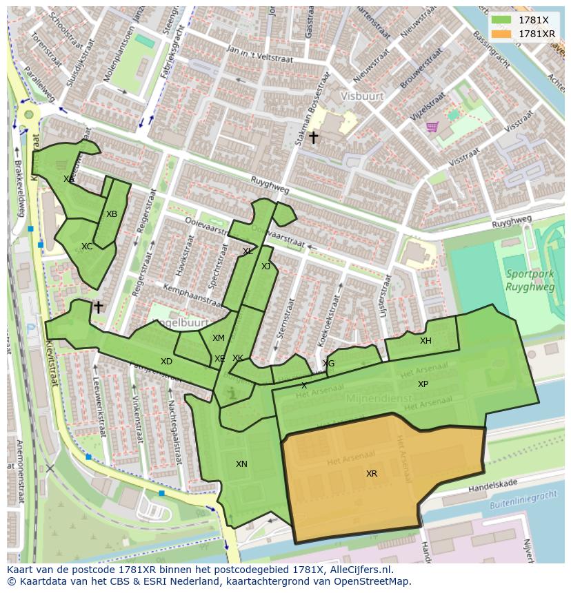 Afbeelding van het postcodegebied 1781 XR op de kaart.