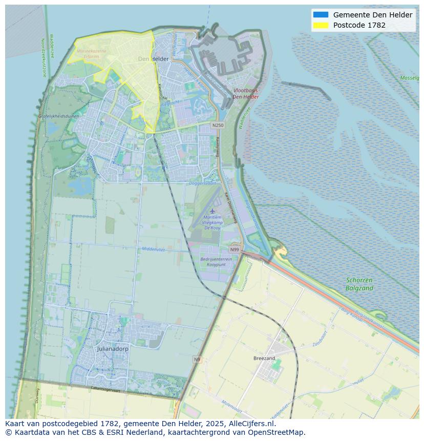 Afbeelding van het postcodegebied 1782 op de kaart.